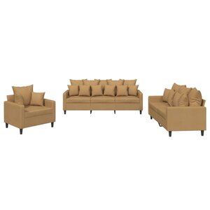 vidaXL Ensemble de canapés 3 Pièces avec coussins Marron Velours
