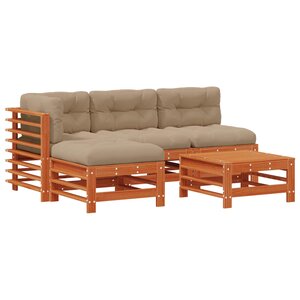 vidaXL Ensemble de salon de jardin 5 Pièces Brun cire Bois de pin massif