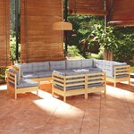 vidaXL Salon de jardin 10 Pièces avec coussins gris bois de pin solide