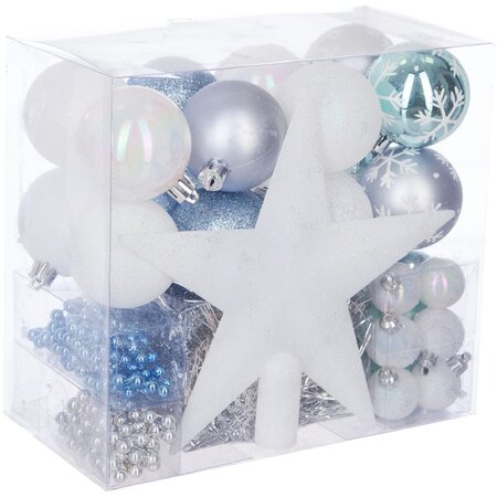 Féerie Christmas Kit de décoration pour Sapin de Noël Bleu Blanc et Gris 44 pièces (lot de 3)