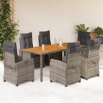vidaXL Ensemble à manger de jardin et coussins 7 Pièces gris rotin