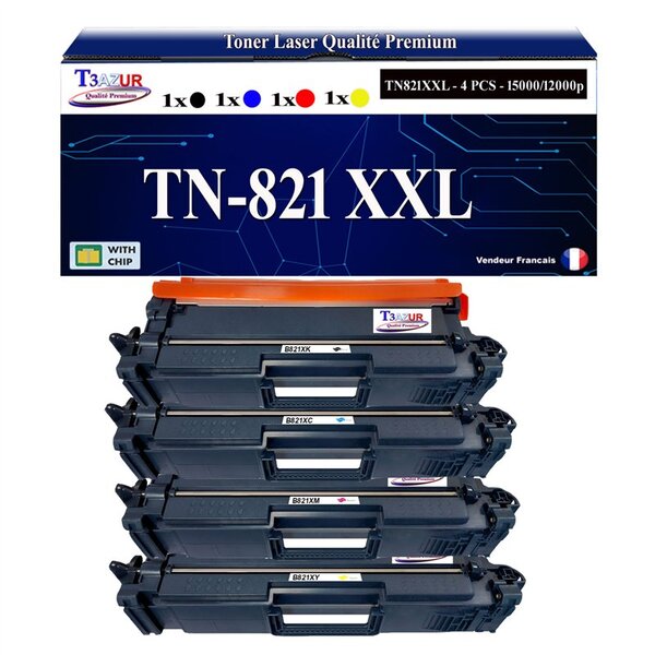 T3AZUR- 4x Toners compatibles avec Brother TN 821 XXL pour Brother HL-L9430CDN  HL-L9470CDN  MFC-L9630CDN  MFC-L9670CDN Noir