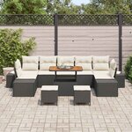 vidaXL Ensemble de canapé de jardin avec coussin 10 Pièces Noir et Crème
