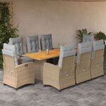 vidaXL Ensemble à manger de jardin et coussins 9 Pièces mélange beige