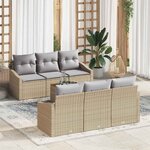 vidaXL Ensemble de canapé de jardin 7 Pièces Beige Poly rotin
