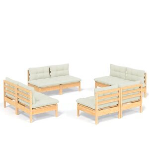 vidaXL Salon de jardin 8 Pièces avec coussins crème Bois de pin