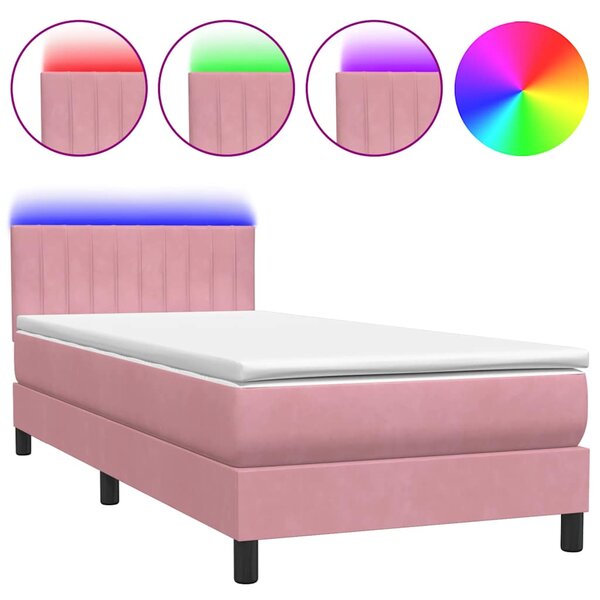 vidaXL Sommier à lattes de lit avec matelas et LED rose 80x220 cm velours
