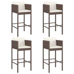 vidaXL Tabourets de bar lot de 4 avec coussins marron résine tressée