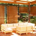 vidaXL Salon de jardin 9 Pièces avec coussins crème bois de pin massif