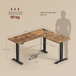 Bureau électrique réglable en hauteur table d’angle 140 x 160 cm avec multiprise fonction mémoire 2 hauteurs pour télétravail marron 12_0004614