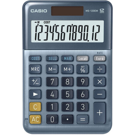 Calculatrice de bureau casio ms-120em batterie solaire bleu