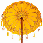 vidaXL Parasol avec Base Jaune et Marron 250 cm Coton et bois