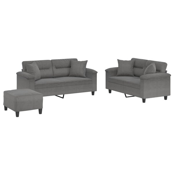 vidaXL Ensemble de canapés 3 Pièces coussins Gris foncé Tissu microfibre
