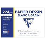 CLAIREFONTAINE - Pochette dessin - Papier a grain P.E.F.C - 21 x 29,7 - 12 feuilles - 224G - Couleur blanche