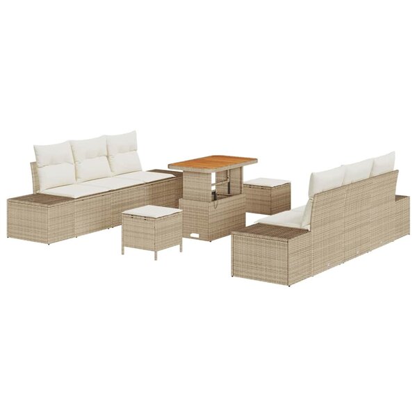 vidaXL Ensemble de canapé de jardin 9 Pièces Beige Poly rotin
