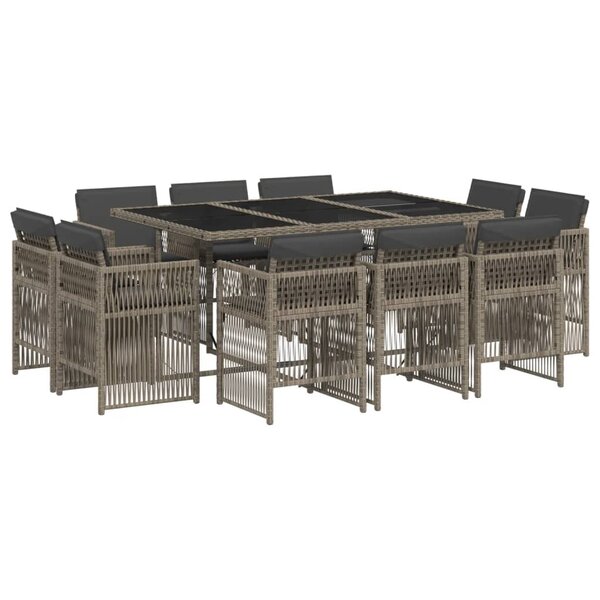 vidaXL Ensemble à manger de jardin 11Pièces avec coussins gris poly rotin