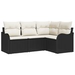 Ensemble de canapé de jardin de 4 pièces avec coussins en rotin poly noir