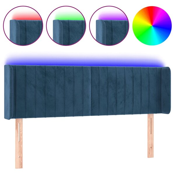vidaXL Tête de lit à LED Bleu foncé 147x16x78/88 cm Velours