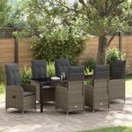 vidaXL Set de dîner de jardin 7 pièces avec coussins gris en rattan