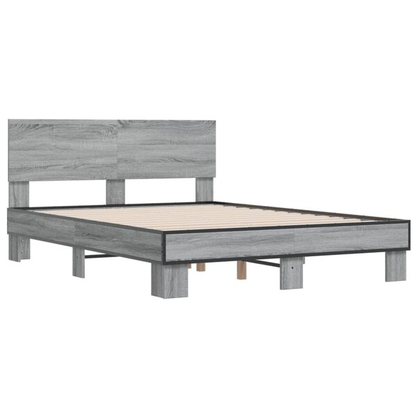 vidaXL Cadre de lit sonoma gris 140x200 cm bois d'ingénierie et métal