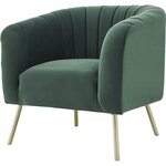 MATHIS Fauteuil rétro - Velours vert, structure en bois massif et pieds dorés - L 79 x P 70 x H 71 cm