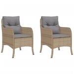 vidaXL Chaises de jardin avec coussins lot de 2 mélange beige rotin