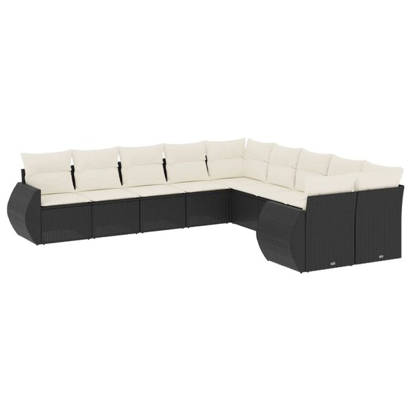 vidaXL Salon de jardin 10 Pièces avec coussins noir résine tressée