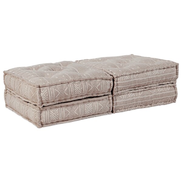 Canapé pouf modulable 2 places convertible en tissu beige clair