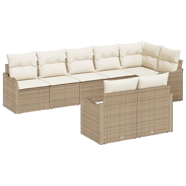 Ensemble de Canapés de Jardin 8 Pièces avec Coussins Beige en Rattan Poly