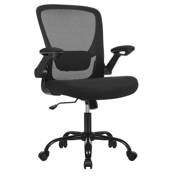 Fauteuil de bureau avec accoudoir rabattable chaise de bureau en toile siège pivotant à 360° support lombaire réglable gain de place noir 12_0005862