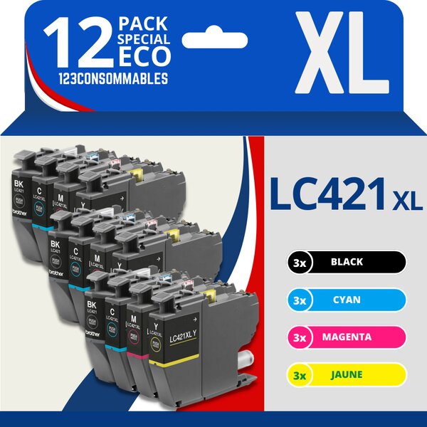 BROTHER LC421XL - Pack 12 cartouches compatibles MFC-J1010DW DCP-J1140DW