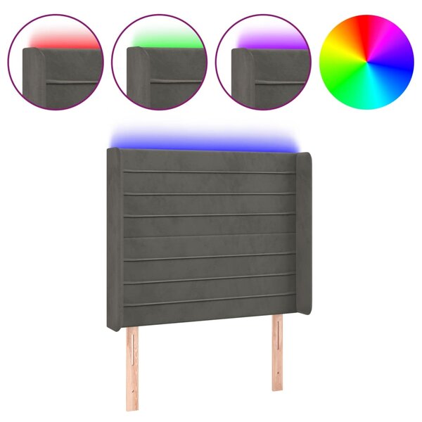 vidaXL Tête de lit à LED Gris foncé 93x16x118/128 cm Velours