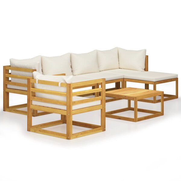 Salon de jardin meuble d'extérieur ensemble de mobilier 7 pièces avec coussin crème bois d'acacia solide 02_0017060