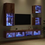 vidaXL Unités murales TV avec LED 5 Pièces Bois Ancien Bois d'ingénierie
