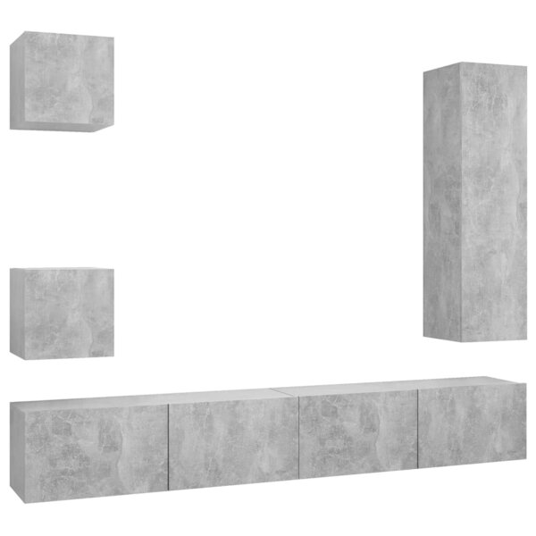 vidaXL Ensemble de meuble TV 5 Pièces Gris béton Bois d'ingénierie