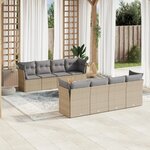 vidaXL Salon de jardin avec coussins 9 Pièces beige résine tressée