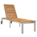 vidaXL Transat avec roues  207 x 58 x 35 cm  en bois d'acacia massif et acier inoxydable.