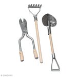 Outils de jardin en métal / bois  9 - 13 cm  3 pces  3 sortes