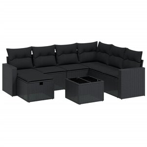 vidaXL Salon de jardin 8 Pièces avec coussins noir résine tressée