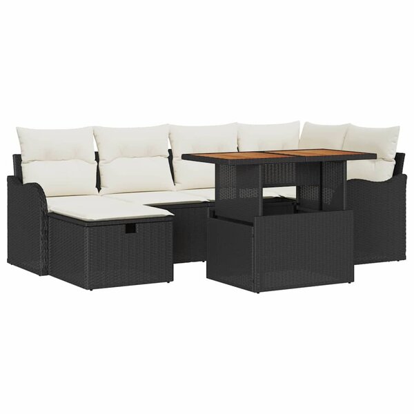 vidaXL Ensemble de canapé de jardin 7 Pièces Noir polyrotin