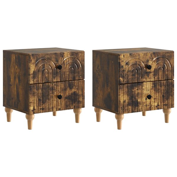vidaXL Cabinet de chevet 2 Pièces Chêne fumé 43 x 34 5 x 48 cm