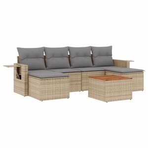 vidaXL Salon de jardin avec coussins 7 Pièces beige résine tressée