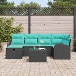 vidaXL Ensemble de canapé de jardin avec coussin 7 Pièces Noir Poly rotin