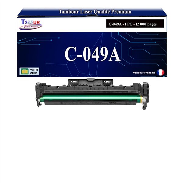 T3AZUR - Kit tambour compatible avec Canon 049 pour Canon LBP-112  LBP-113w  MF-112  MF-113w Noir - 1 600p
