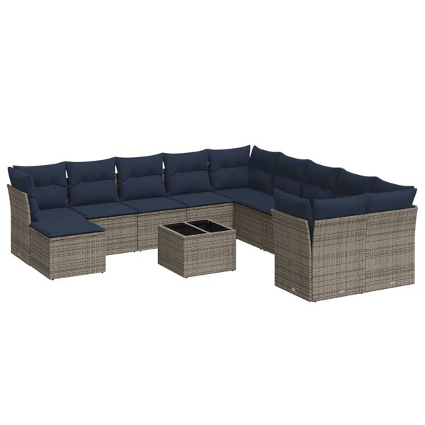 vidaXL Salon de jardin avec coussins 12 Pièces gris résine tressée