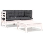 vidaXL Salon de jardin 3 Pièces avec coussins Blanc Bois de pin massif