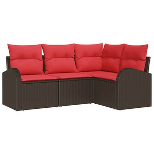 vidaXL Ensemble de canapé de jardin 4 Pièces Marron et rouge Poly rotin