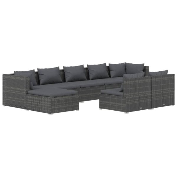vidaXL Salon de jardin 9 Pièces avec coussins Gris Résine tressée