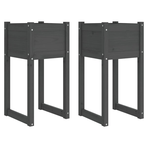 vidaXL Jardinières 2 Pièces Gris 40x40x81 cm Bois massif de pin