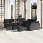 vidaXL Canapé de jardin 13 pièces avec coussins Noir Poly Rotin Acacia